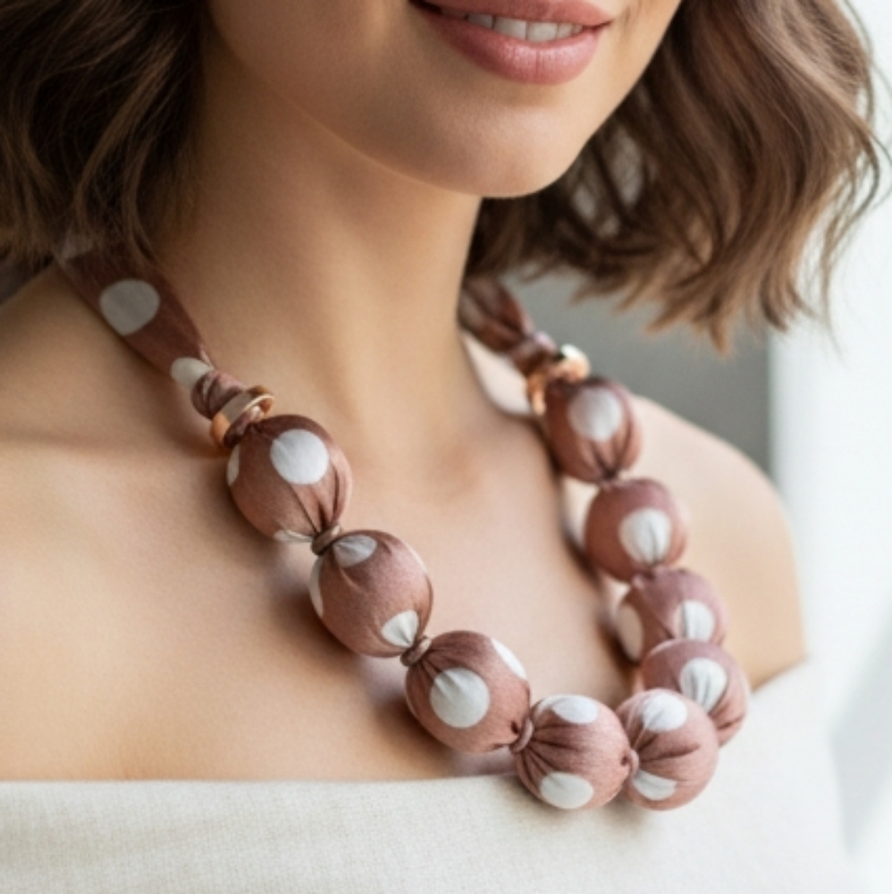 Handmade Fabric Covered Bead Statement Necklace 🎀✨